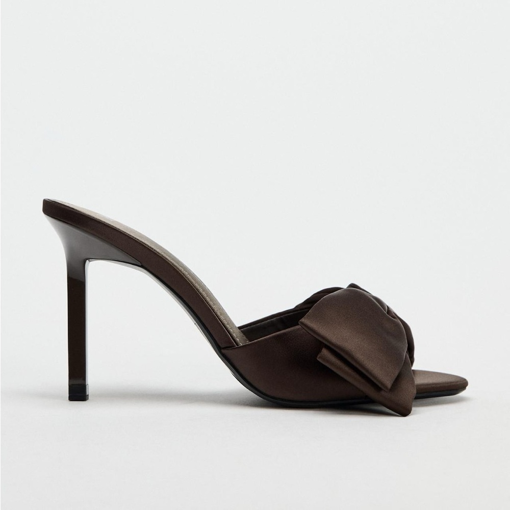 Zara brown satin bow heels